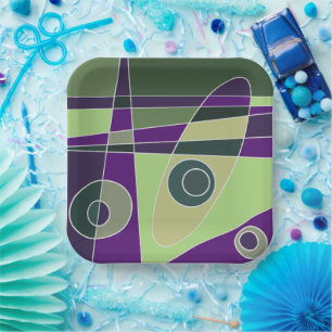 Assiettes En Carton Abstrait Surfing Green Purples