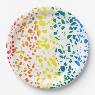 Assiettes En Carton Abstrait Terrazzo Mosaic coloré Rainbow Motif
