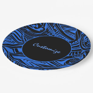 Assiettes En Carton Abstrait Tribal Noir Et Bleu