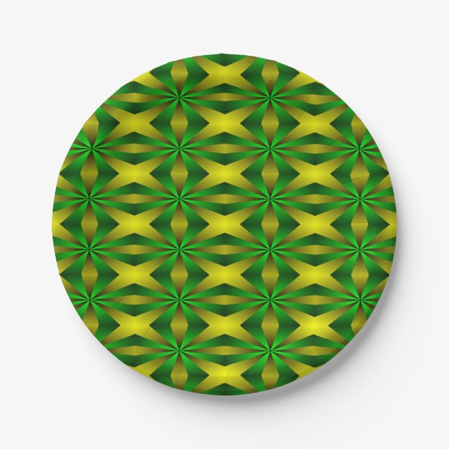 Assiettes En Carton Abstrait vert et jaune (Devant)