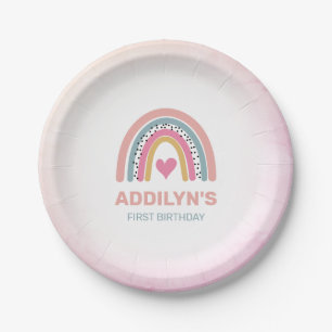 Assiettes En Carton Abstraite Rainbow Girls 1er anniversaire