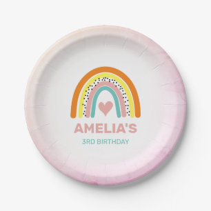 Assiettes En Carton Abstraite Rainbow Girls 3ème anniversaire