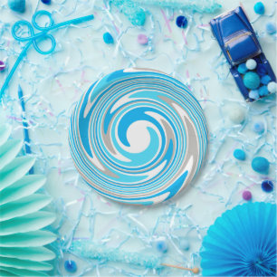 Assiettes En Carton Abstraite spirale bleue et grise