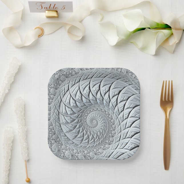 Assiettes En Carton Abstraite spirale gris clair (Mariage)