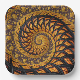Assiettes En Carton Abstraite spirale noire et or Fractale