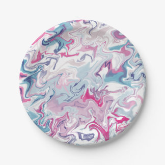 Assiettes En Carton Acrylique liquide rose et bleu