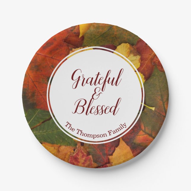 Assiettes En Carton Action de grâce Grateful & Blessed Nom personnalis (Devant)