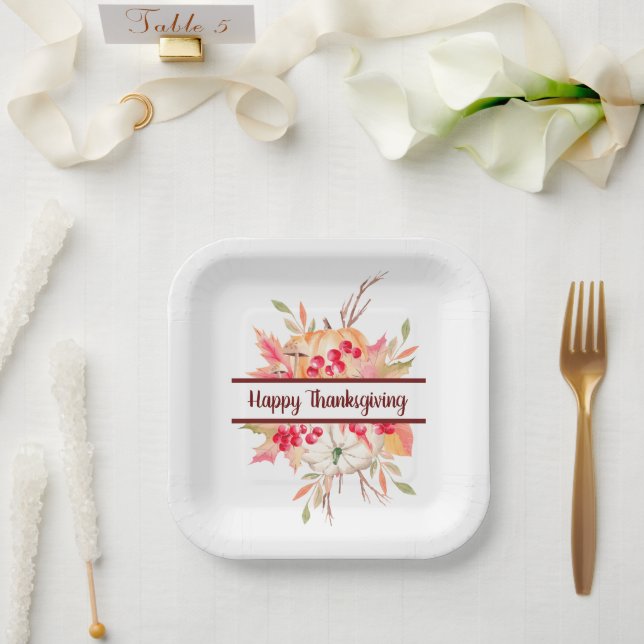 Assiettes En Carton Action de grâces florale (Mariage)