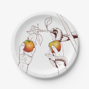Assiettes En Carton Adam et Eve cueillette de pommes
