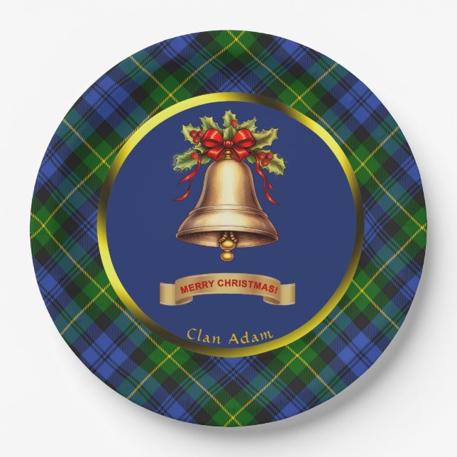 Assiettes En Carton Adam Tartan Noël personnalisé (Devant)