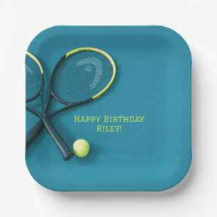 Assiettes En Carton Ado Anniversaire Cyan Court Raquettes Tennis Ball