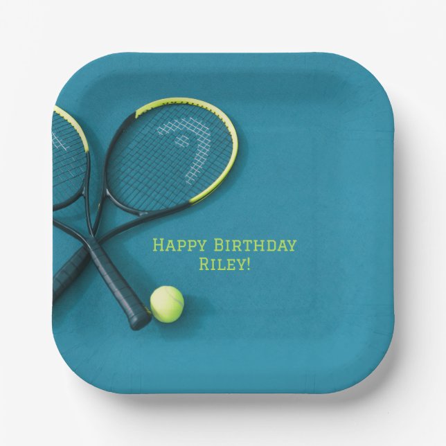 Assiettes En Carton Ado Anniversaire Cyan Court Raquettes Tennis Ball (Recto)