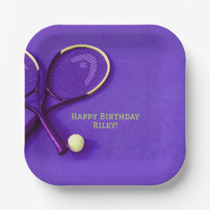 Assiettes En Carton Ado Anniversaire Purple Court Raquettes Tennis Bal