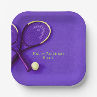 Assiettes En Carton Ado Anniversaire Purple Court Raquettes Tennis Bal