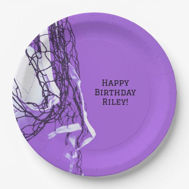Assiettes En Carton Ado Bold violet fête d'anniversaire Net & volleyba (Devant)