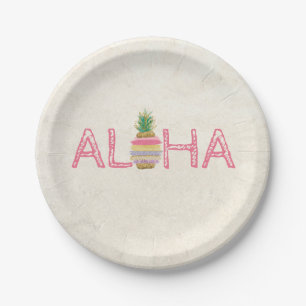 Assiettes En Carton Adorable Aloha Hawaiian ananas rayé