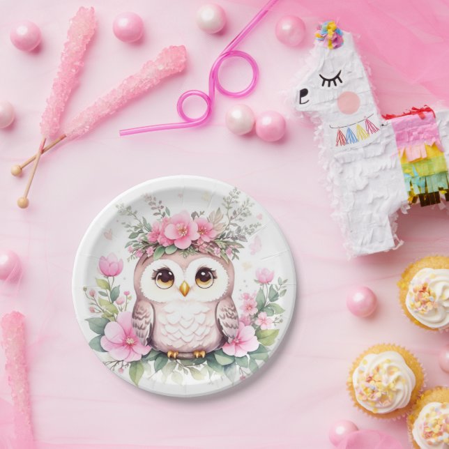Assiettes En Carton Adorable Baby shower de fille de hibou rose (Fête)