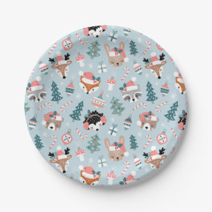 Assiettes En Carton Adorable Bois Noël Animal Visages Motif
