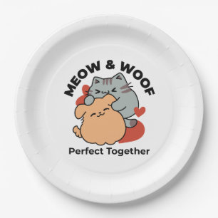Assiettes En Carton Adorable chat et chien Hug - Meow & Woof Design