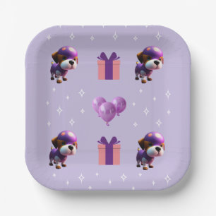 Assiettes En Carton Adorable Chien mignon Fête d'anniversaire pour enf