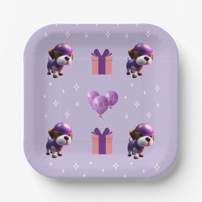 Assiettes En Carton Adorable Chien mignon Fête d'anniversaire pour enf (Recto)