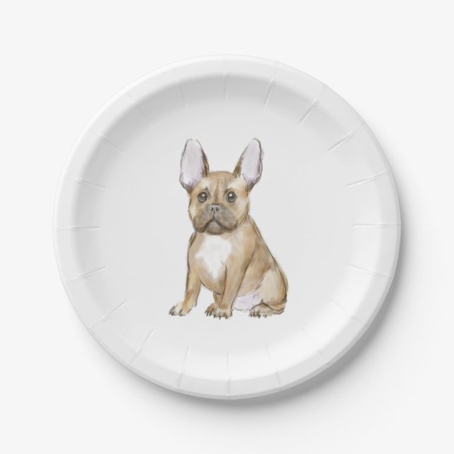 Assiettes En Carton Adorable chiot français bulldog (Devant)