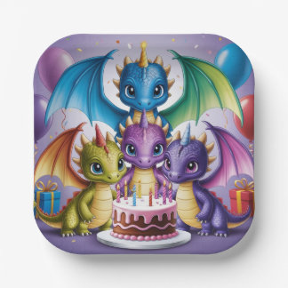 Assiettes En Carton Adorable Dragons arc-en-ciel
