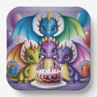 Assiettes En Carton Adorable Dragons arc-en-ciel