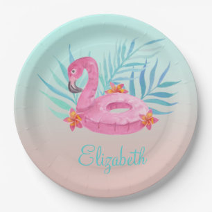 Assiettes En Carton Adorable Flamant rose rose Feuilles