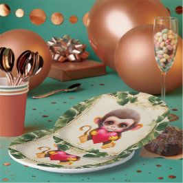 Assiettes En Carton Adorable Jungle Saint-Valentin Singe