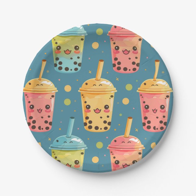 Assiettes En Carton Adorable Kawaii Boba Conception de boisson (Devant)
