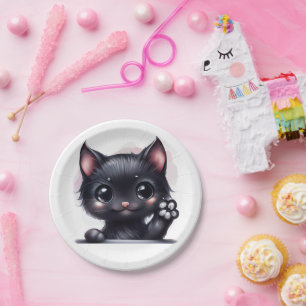 Assiettes En Carton Adorable Kawaii Chat noir