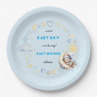 Assiettes En Carton Adorable Lune Stars Sleepy Teddy Ours