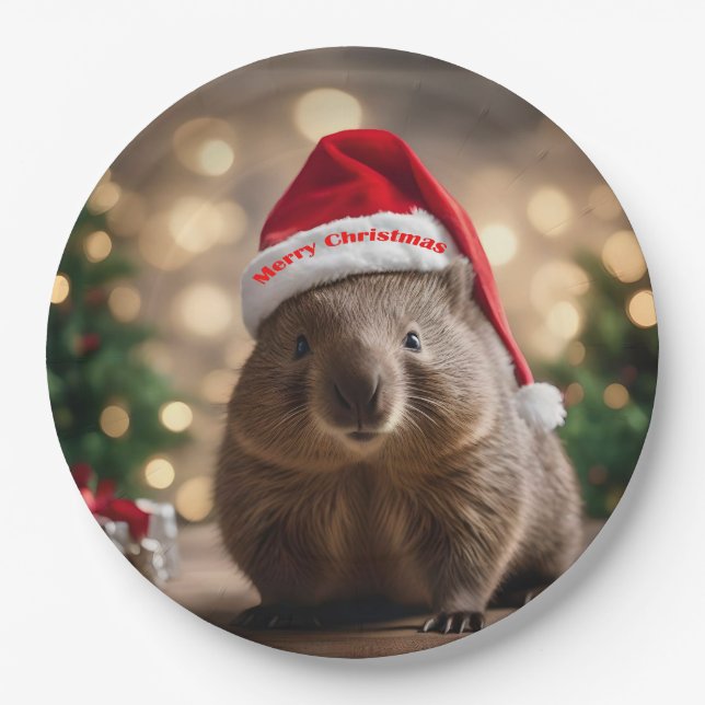Assiettes En Carton adorable Noël Wombat, (Devant)