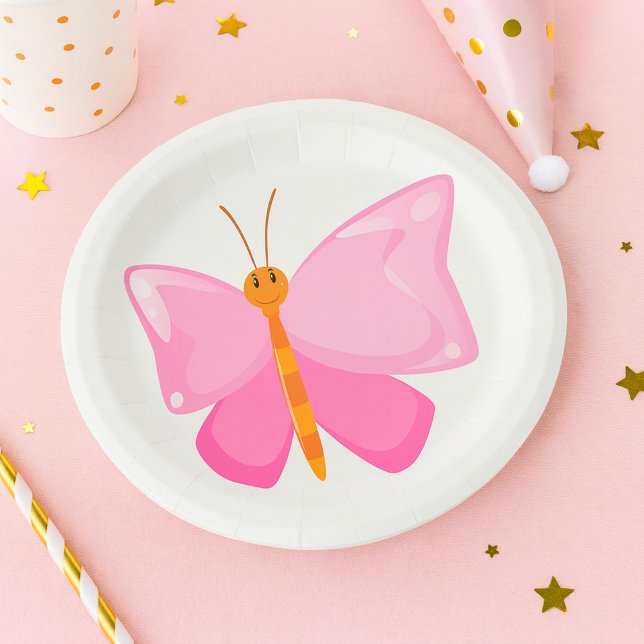 Assiettes En Carton adorable Papillon de dessin rose (Créateur téléchargé)