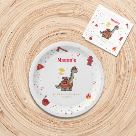 Assiettes En Carton Adorable pompier Dino anniversaire