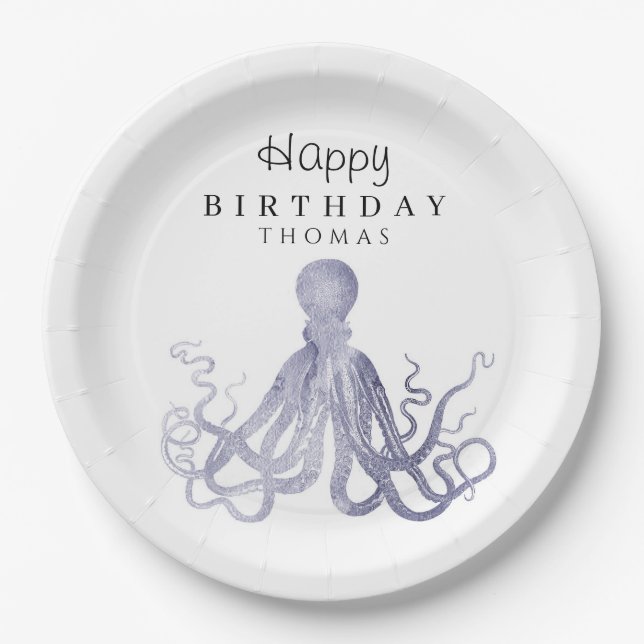 Assiettes En Carton Adorable sous la mer Octopus Anniversaire (Devant)