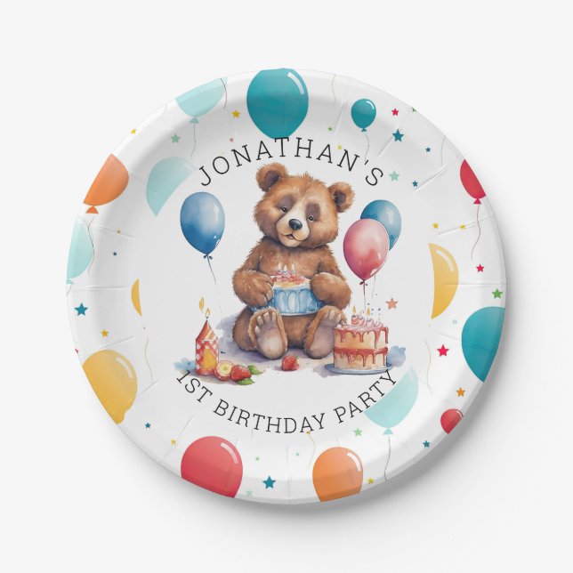 Assiettes En Carton Adorable Teddy Bear 1er Anniversaire Fête (Devant)