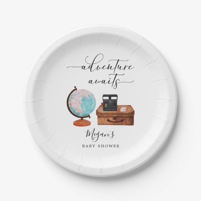 Assiettes En Carton Adventure Await Baby showers de voyage (Devant)