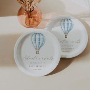 Assiettes En Carton Adventure Await Blue Hot Air Balloon Baby shower