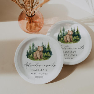 Assiettes En Carton Adventure Await Woodland Bear Baby shower