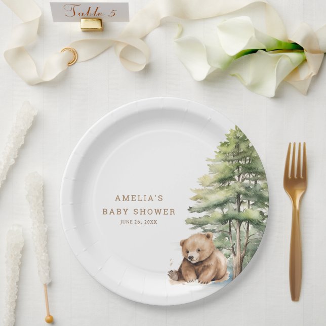 Assiettes En Carton Adventure Await Woodland Teddy Bear (Mariage)