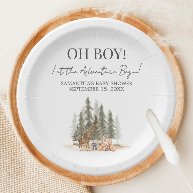 Assiettes En Carton Adventure Begin Baby Shower (Let the Adventure Begin Woodland Animals Baby Shower Paper Plate)