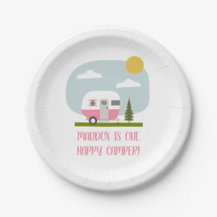 Assiettes En Carton Adventure Camping rose Plaques papier d'anniversai