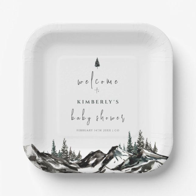 Assiettes En Carton Adventure Mountain Forest Baby shower Bienvenue (Recto)
