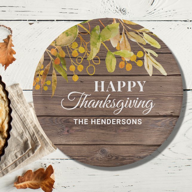 Assiettes En Carton Affaire Wood Happy Thanksgiving (Créateur téléchargé)