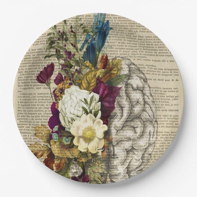 Assiettes En Carton affiche d'anatomie du cerveau floral médical (Devant)