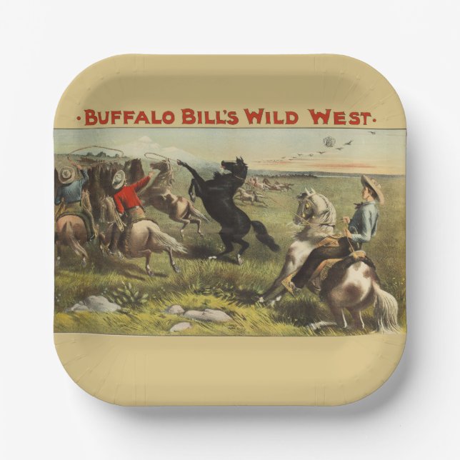 Assiettes En Carton Affiche de cow-boy de l'Ouest sauvage de Buffalo B (Recto)