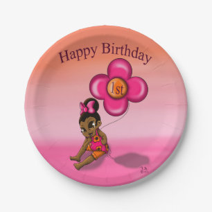 Assiettes En Carton African American Baby Girl 1er anniversaire