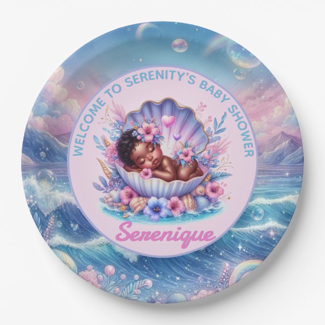 Assiettes En Carton African American Baby Girl in Seashell Pastel (Devant)